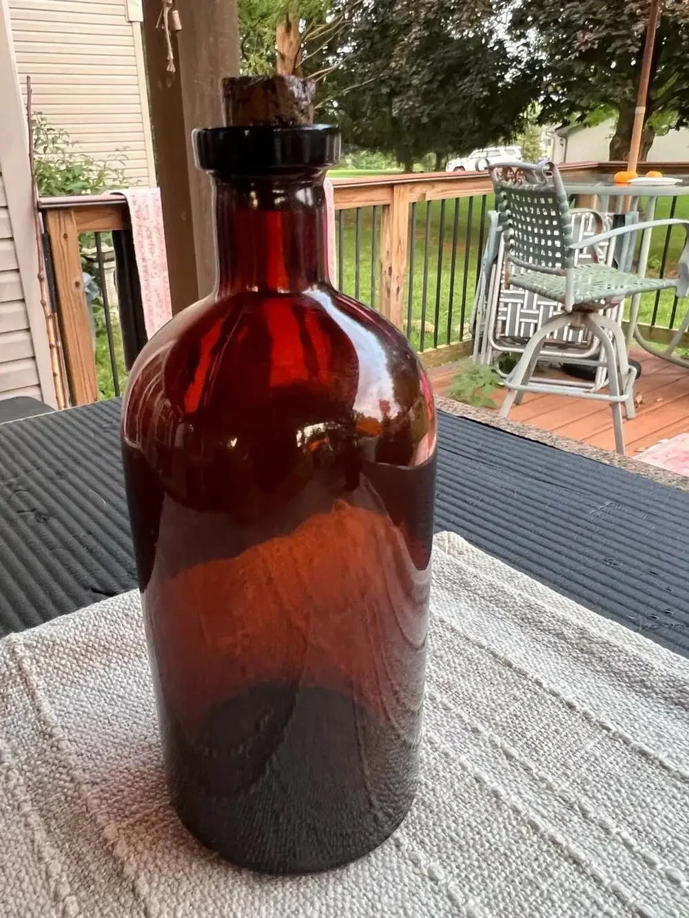 Vintage Amber Glass Apothecary Bottle with Cork Stopper